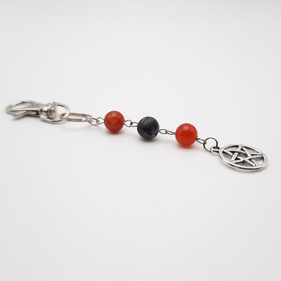 Pentacle Fire Agate Labradorite Chakra Gemstone Keychain Handmade Accessory - Picture 2 of 7